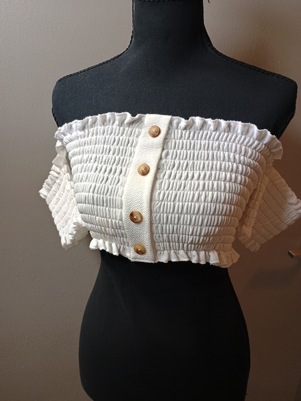Nasty Gal White Smocked Crop Top Size XS